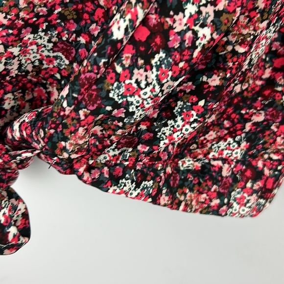 Loft Ditsy Floral Faux Wrap Tie Front Long Sleeve Blouse Large Petite Red - Picture 10 of 12